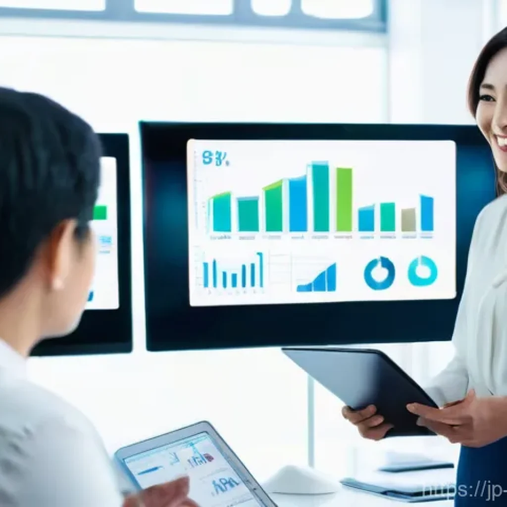 경영지도사와 디지털 마케팅 전략 - **Prompt:** A bright, optimistic image of a female Japanese SME owner in her late 30s to early 40s, ...