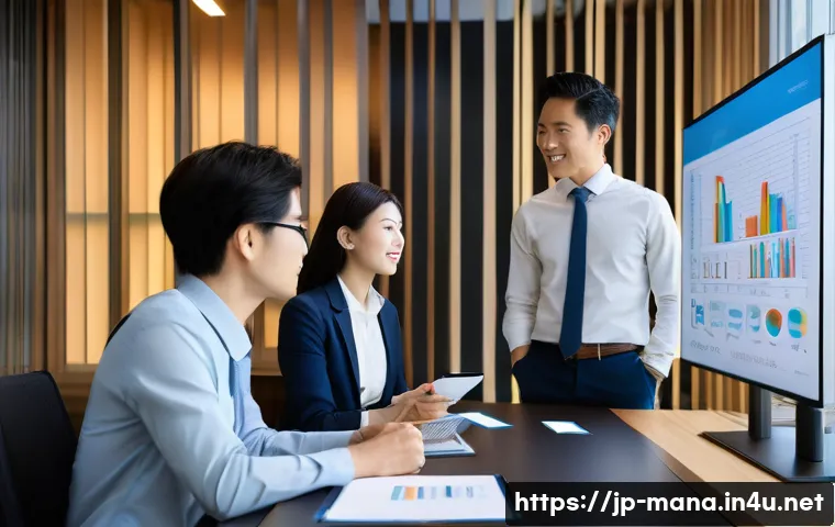 경영지도사와 신규 시장 진출 전략 - A modern Japanese business office scene showing a diverse team of professionals engaged in a detaile...