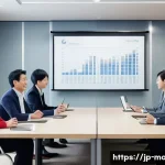 경영지도사와 고객 중심의 비즈니스 설계 - A modern Japanese business meeting scene focused on customer communication techniques, showing a div...